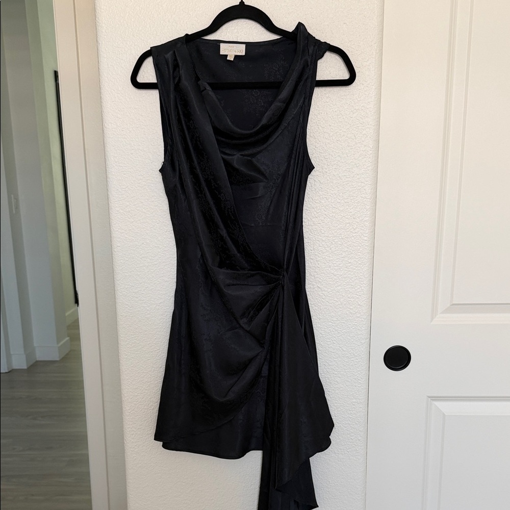 Torn by Ronny Kobo Black Sleeveless Draped Mini Dress